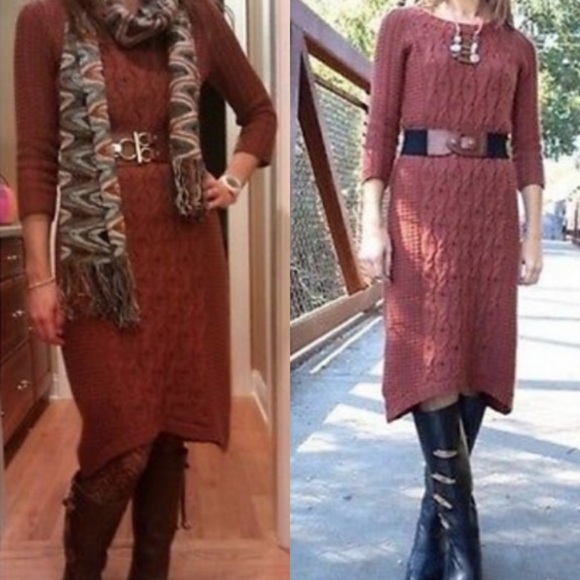 Anthropologie Dresses & Skirts - Anthropologie Sparrow Cashmere Cable Knit Midi Sweater Dress Rust Brown Size XS
